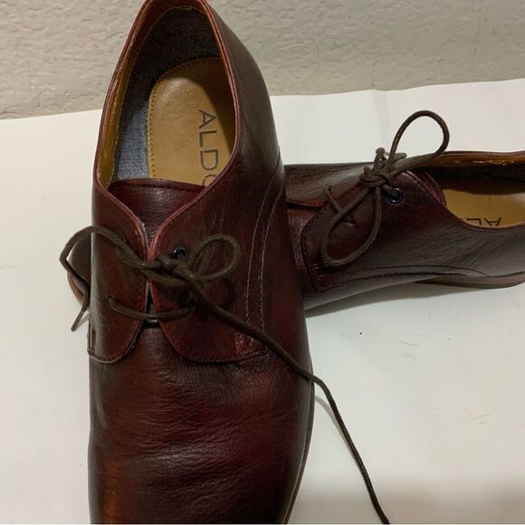 Aldo Men Shoes Dark Burgundy US 9 EU 42 Leather Oxford Pointed Toe - Picture 10 of 14